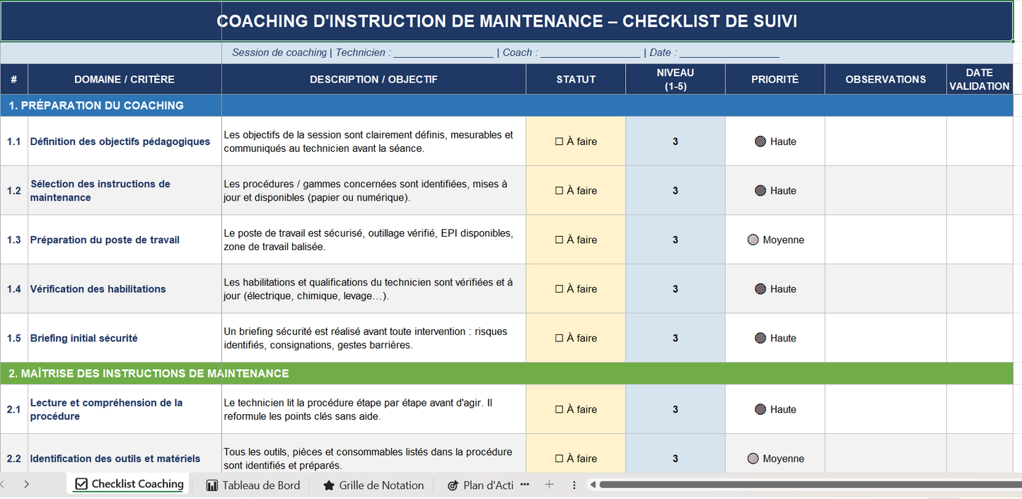 Checklist Coaching Maintenance – Suivi des Instructions & Plan d’Action.xlsx